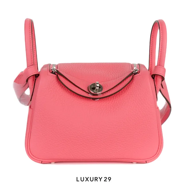 Hermes Lindy Mini II Taurillon Clemence Palladium Hardware Rose Azale