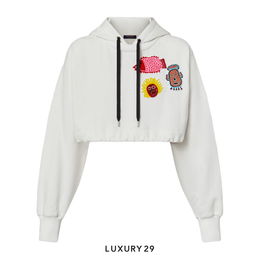 Louis Vuitton LV x YK Faces Patches Cropped Hoodie(S, White)