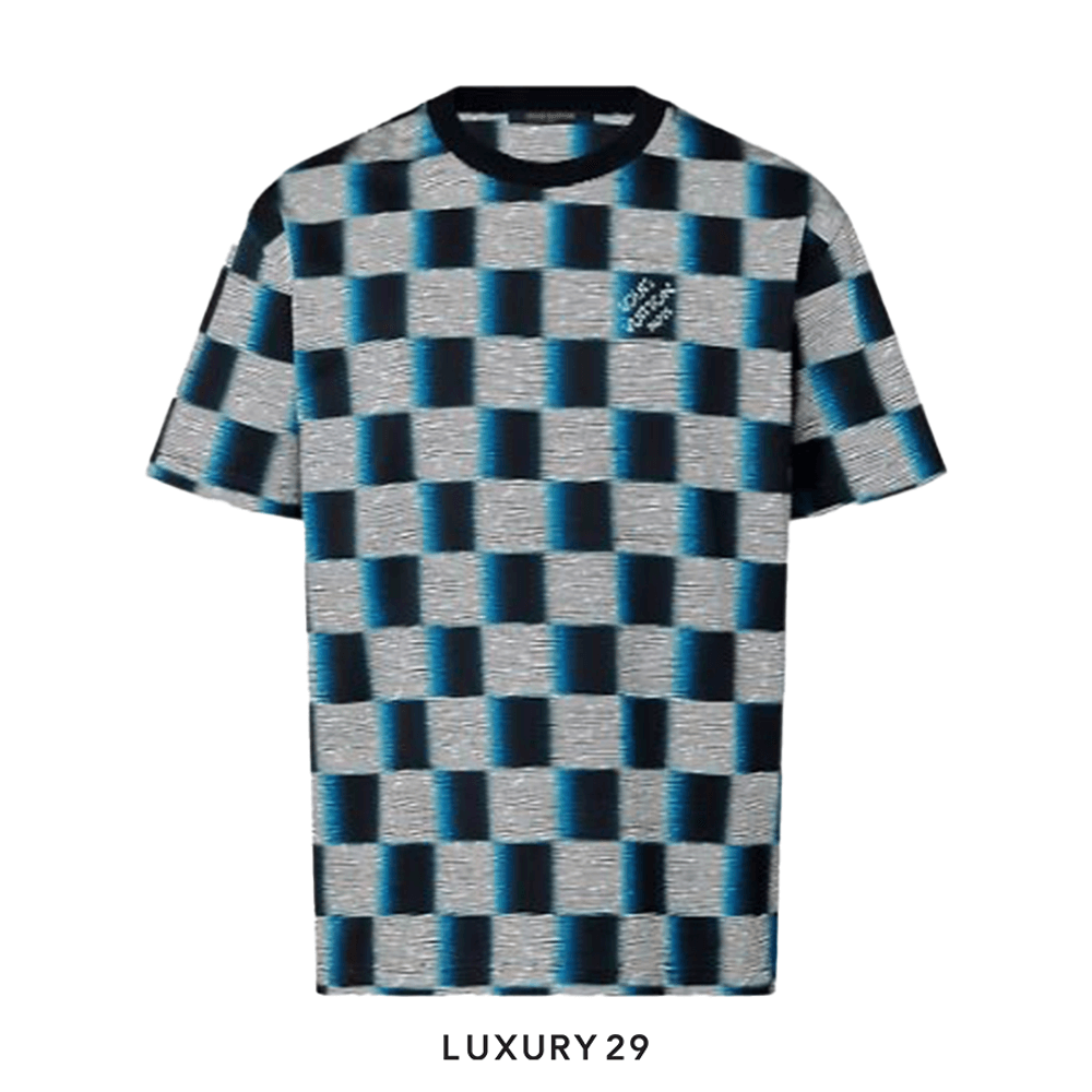 Louis Vuitton LV Damier Short-Sleeved Cotton T-Shirt(M, Blue)