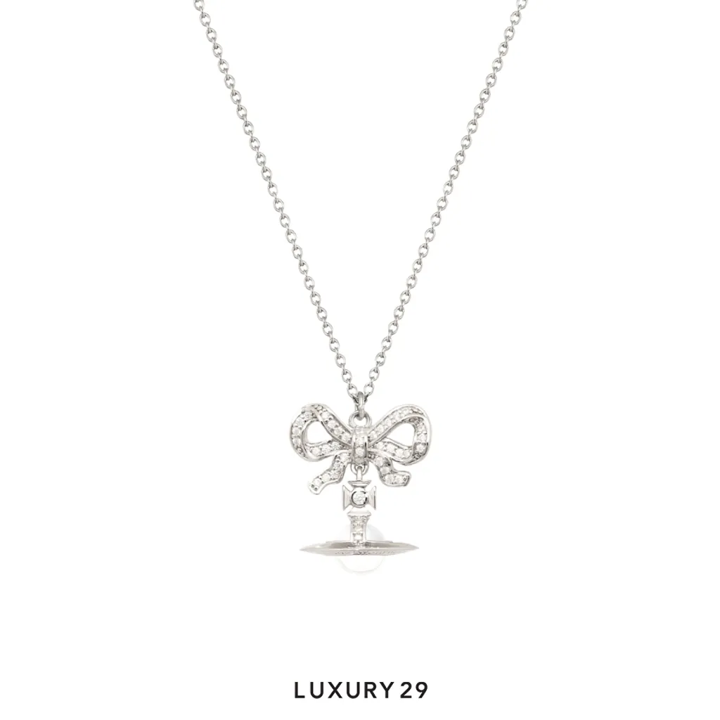 Vivienne Westwood Octavie Pendant Necklace Platinum/White Clear CZ(Free Size, Silver)