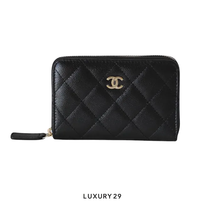 Chanel Classic Zipped Coin Purse Grained Shiny Calfskin Black Silver Hardware