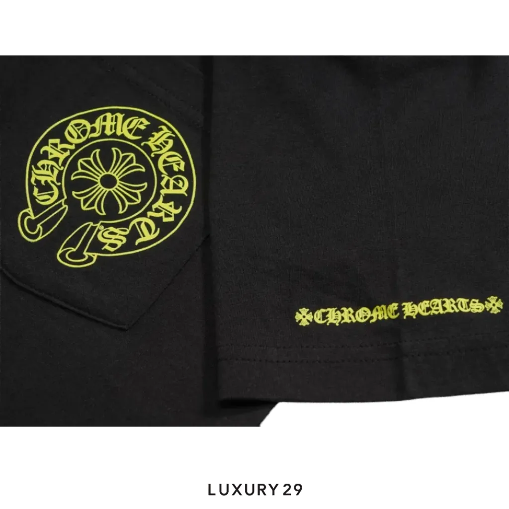 Chrome Hearts Neon Yellow Horseshoe Pocket T-Shirt Black