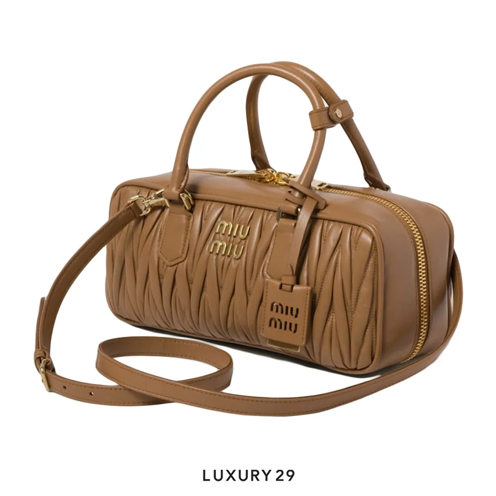 Miu Miu Arcadie Matelasse Nappa Leather Bag Caramel M Wide(Medium, Brown)