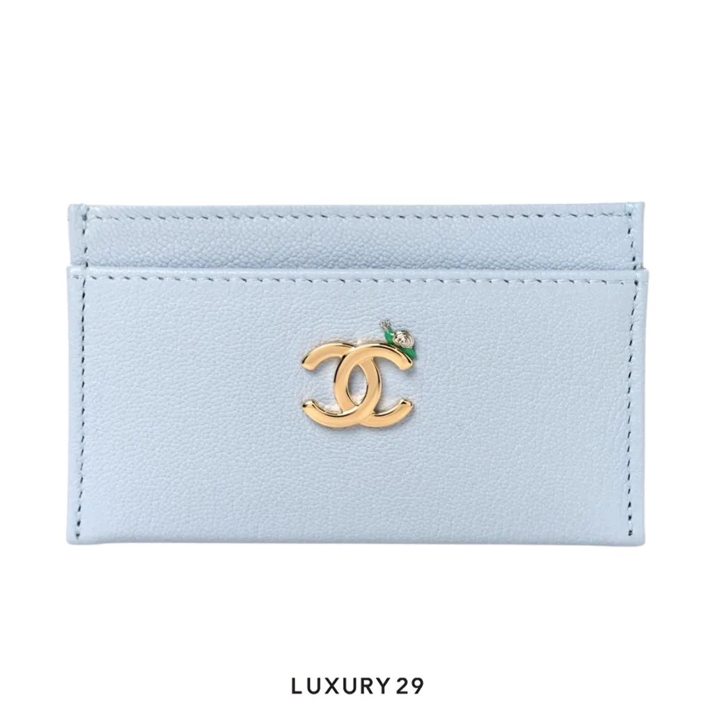 Chanel Card holder Grained goatskin leather enamel and gold-colored metal Light Blue(Small, Blue)