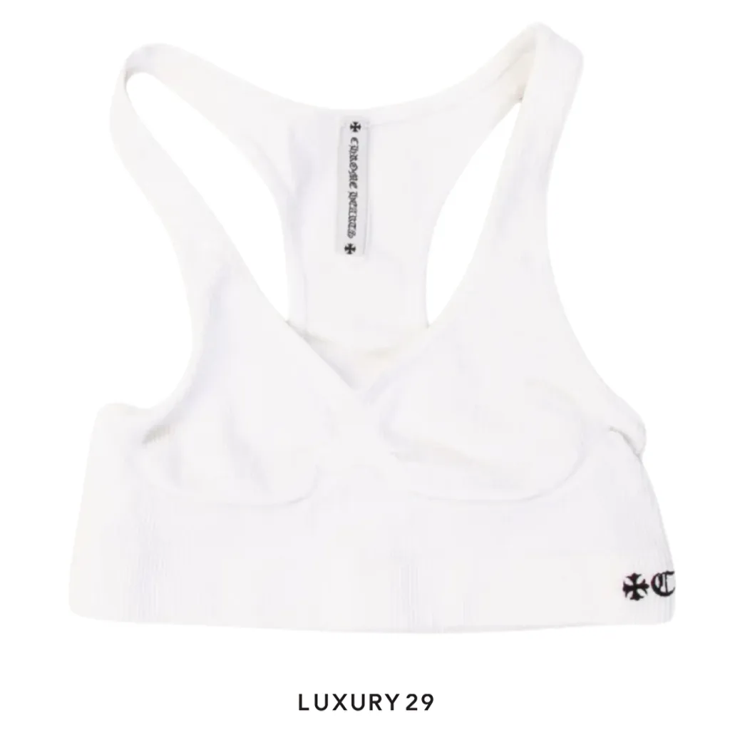 Chrome Hearts Rib Sports Bra V-Neck Crop Top White(XS, White)