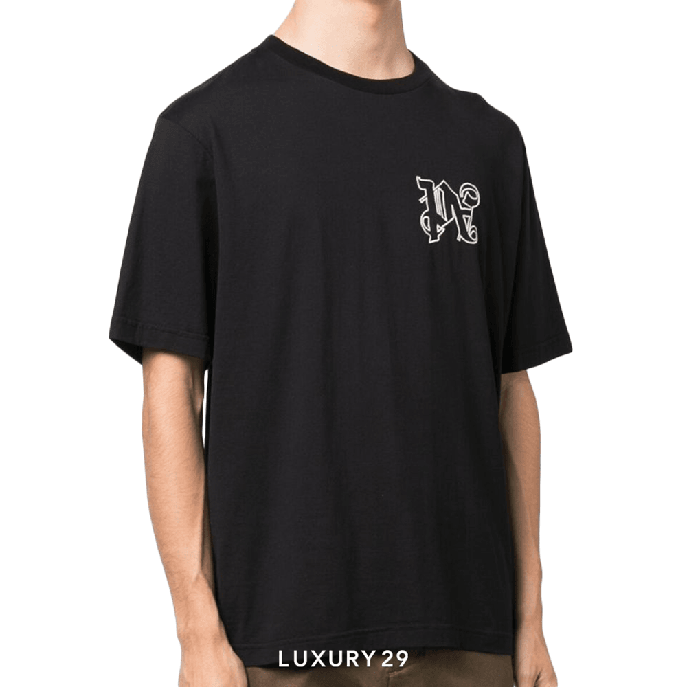 Palm Angels PA logo-embroidered T-shirt(L, Black)