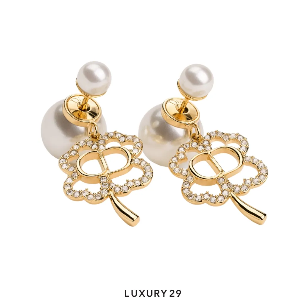 Dior Tribales Earrings Gold-Finish Metal, White Resin Pearls and Crystals(Free Size, Gold)