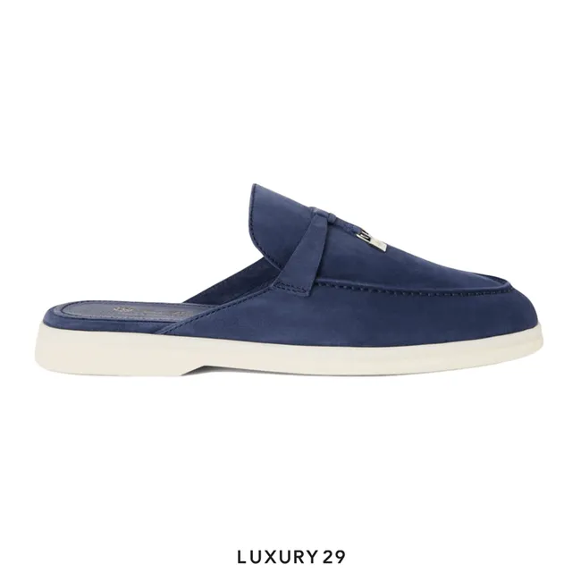 Loro Piana Babouche Charms Walk Loafers Suede Goatskin True Dark Blue