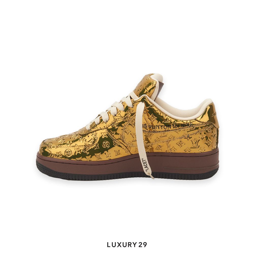 Louis Vuitton LV Nike Air Force 1 Low By Virgil Abloh Metallic Gold(M)(38.5, Gold)