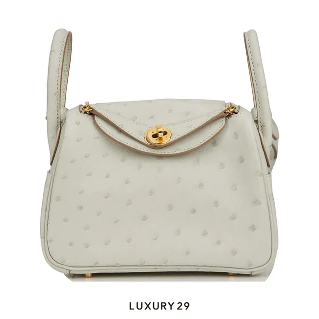 Hermes Lindy 26 Gris Perle Ostrich Gold Hardware / U Stamp