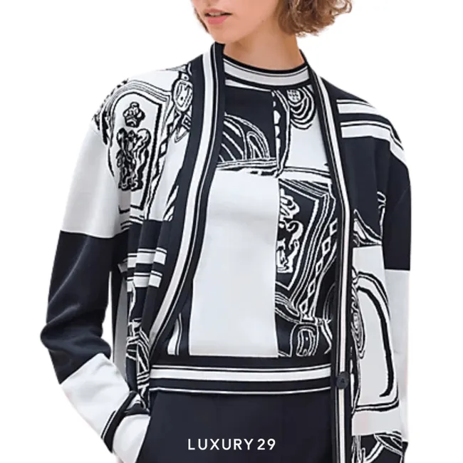 Hermes "En Desordre Finesse" long-sleeve golf cardigan Bleu Noir