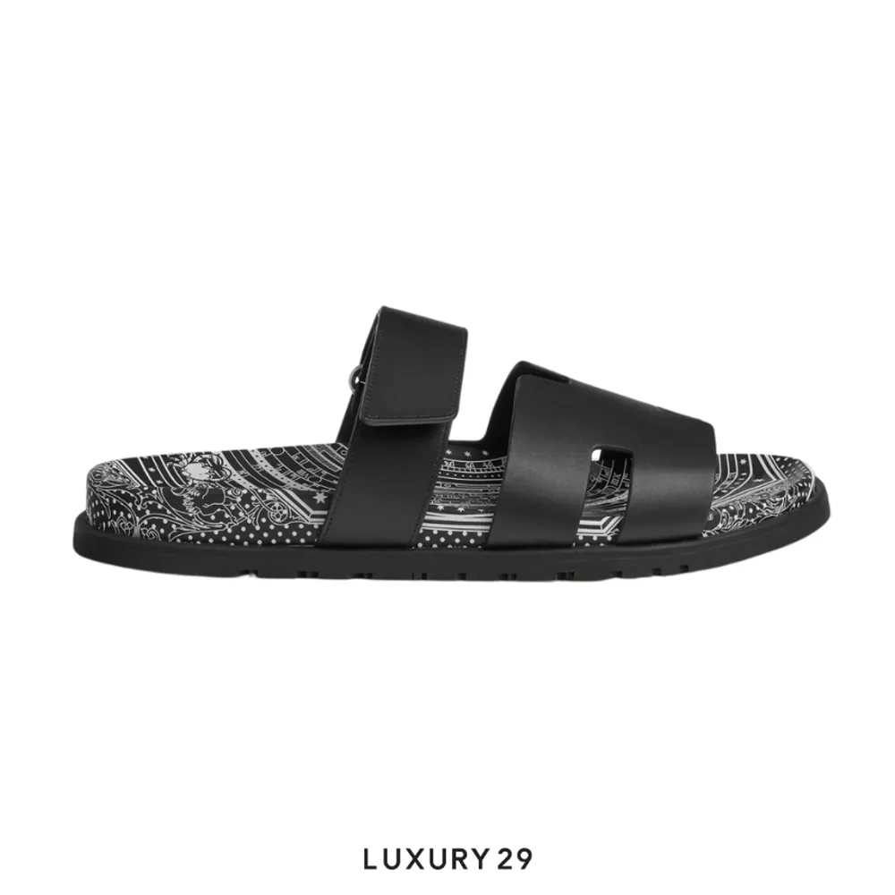 Hermes Unisex Street Style Logo Sandals Noir(43, Black)