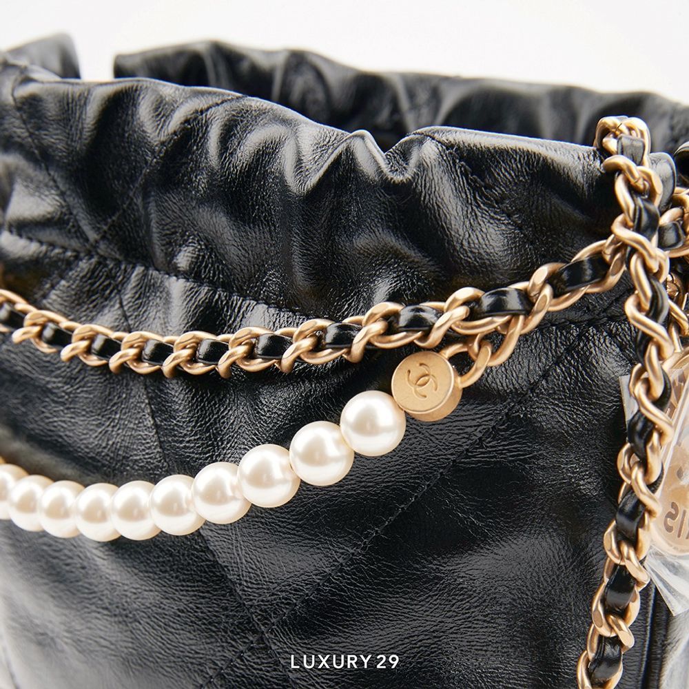 Chanel 22 Mini Handbag Shiny Crumpled Calfskin & Gold-Tone Metal Black(Mini, Black)