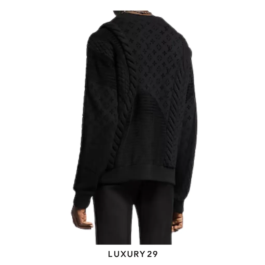 Louis Vuitton LV Chunky Wool-Blend Cable Cardigan Black(XL, Black)
