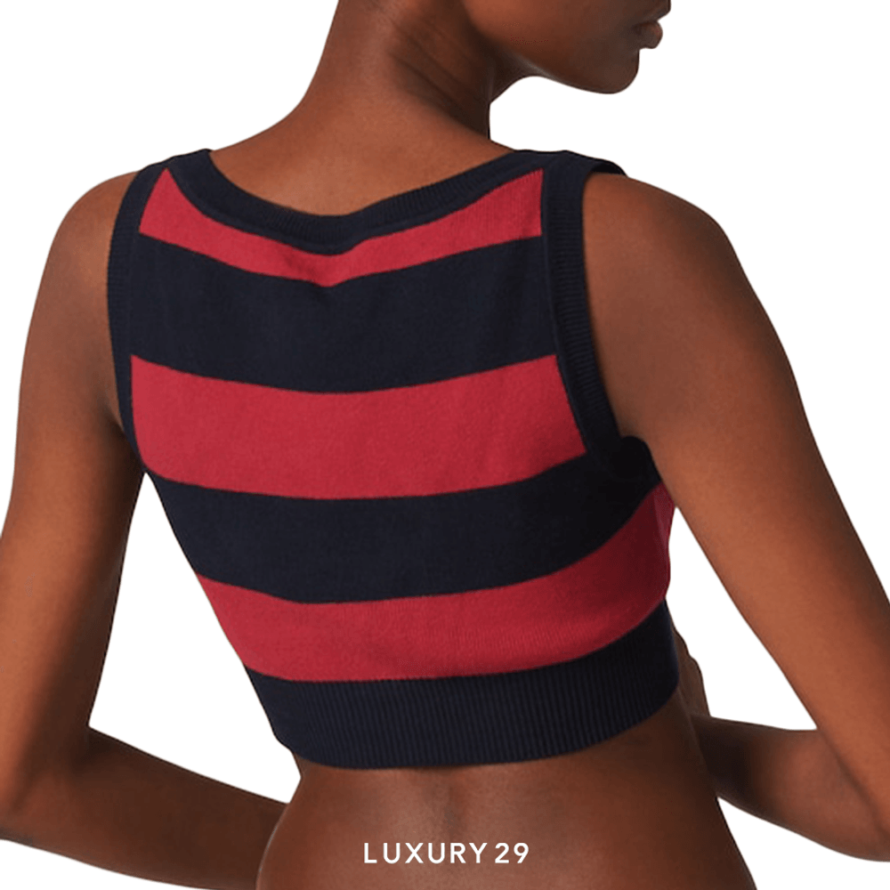 MIU MIU Cotton knit top Blue/Burgundy(XS, Red)