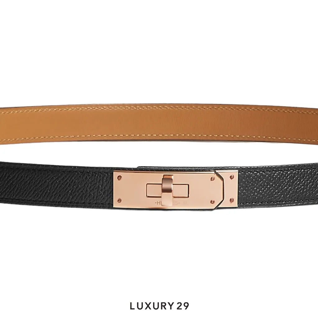 Hermes Kelly 18 belt Rose Gold Hardware Noir(Free Size, Black)