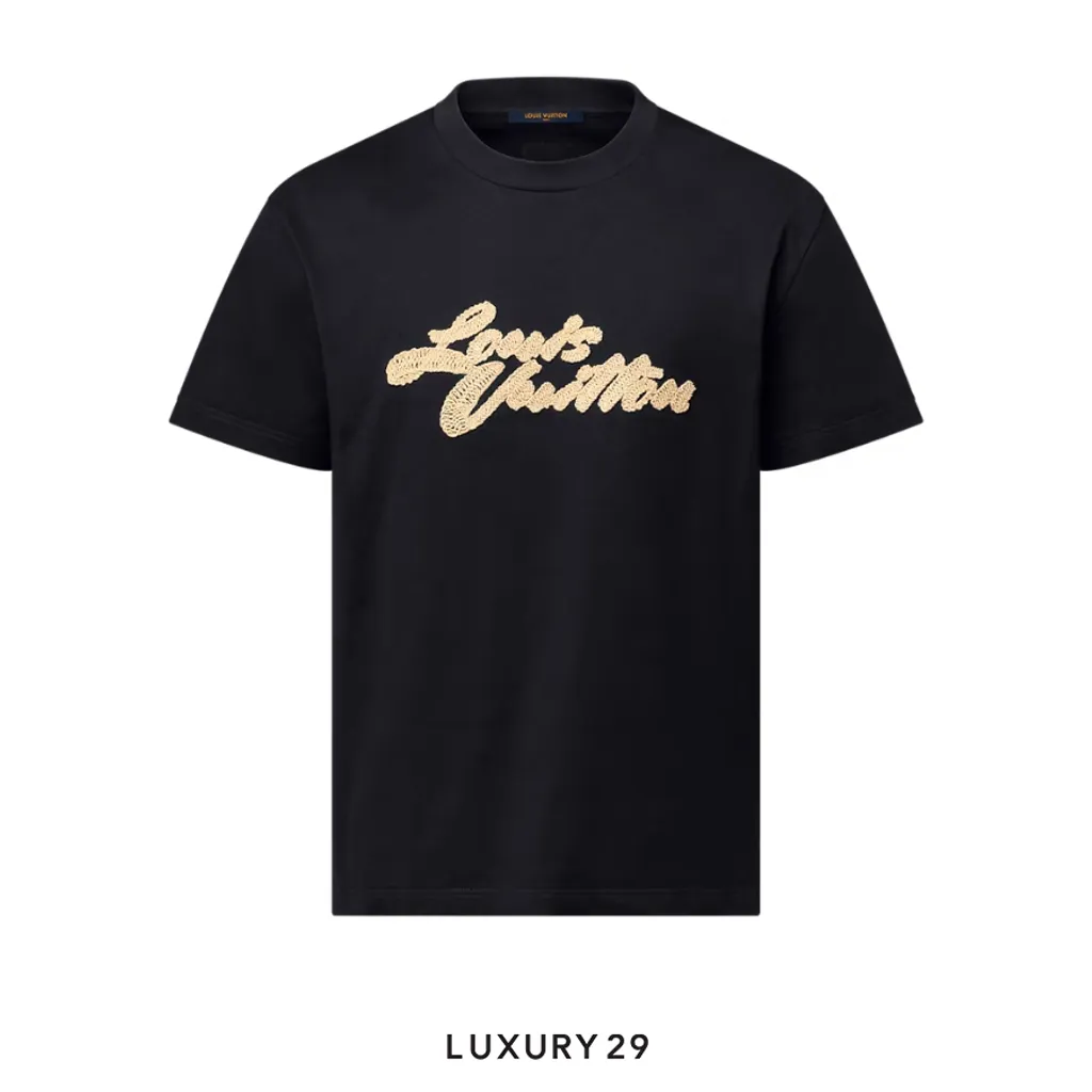 Louis Vuitton LV Embroidered Signature T-Shirt Black(S, Black)