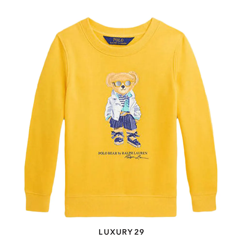 Kid RALPH LAUREN POLO BEAR FLEECE PULLOVER YELLOW(6A, Yellow)