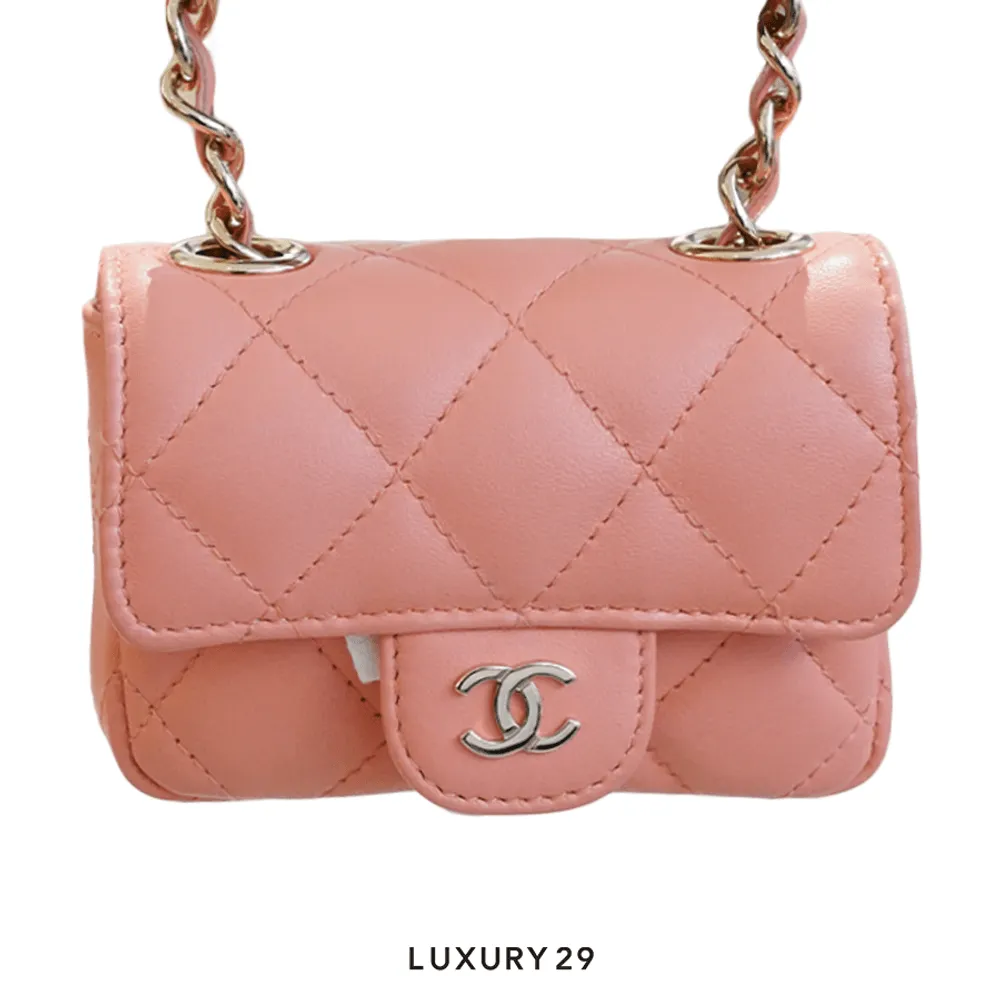 Chanel Calf skin Quilted Mini Chain Belt Bag Salmon(Mini, Pink)