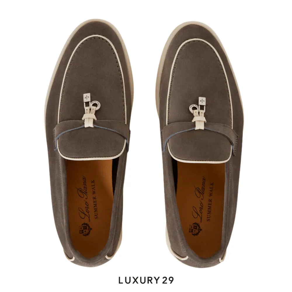 Loro Piana Summer Charms Walk Loafers Suede Goatskin Sicilian Capers(38, Green)