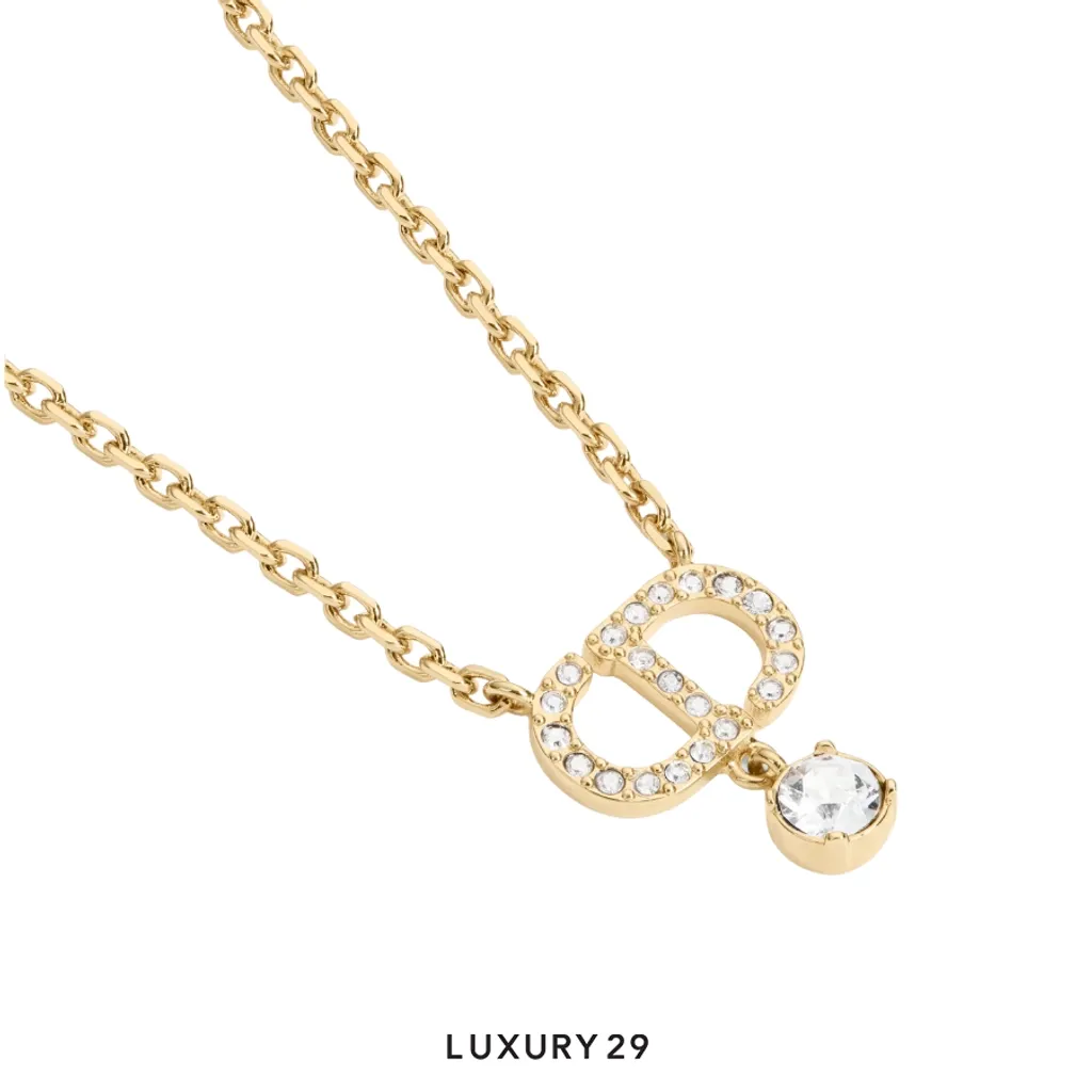 Dior Petit CD Necklace Gold-Finish Metal and White Crystals(Free Size, Gold)