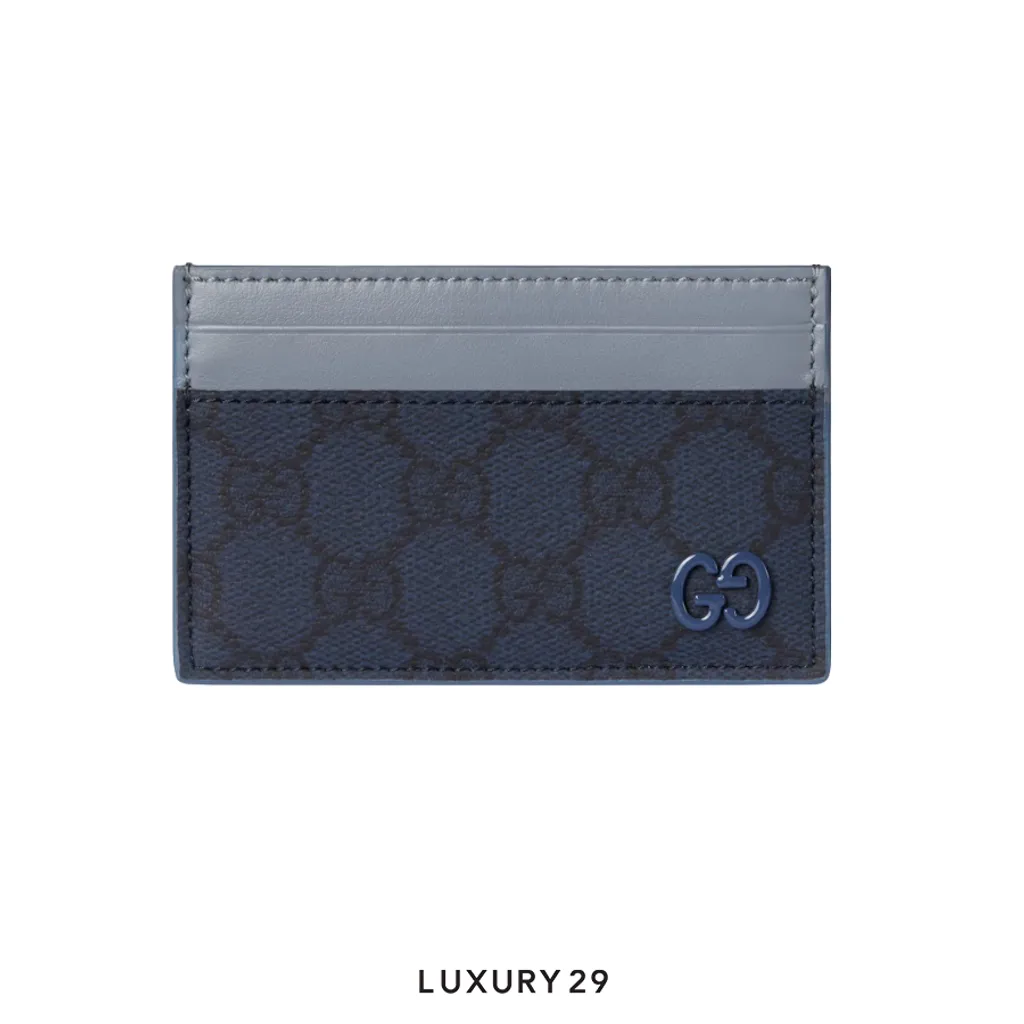 Gucci Dusty blue trim GG card case Blue(Small, Blue)