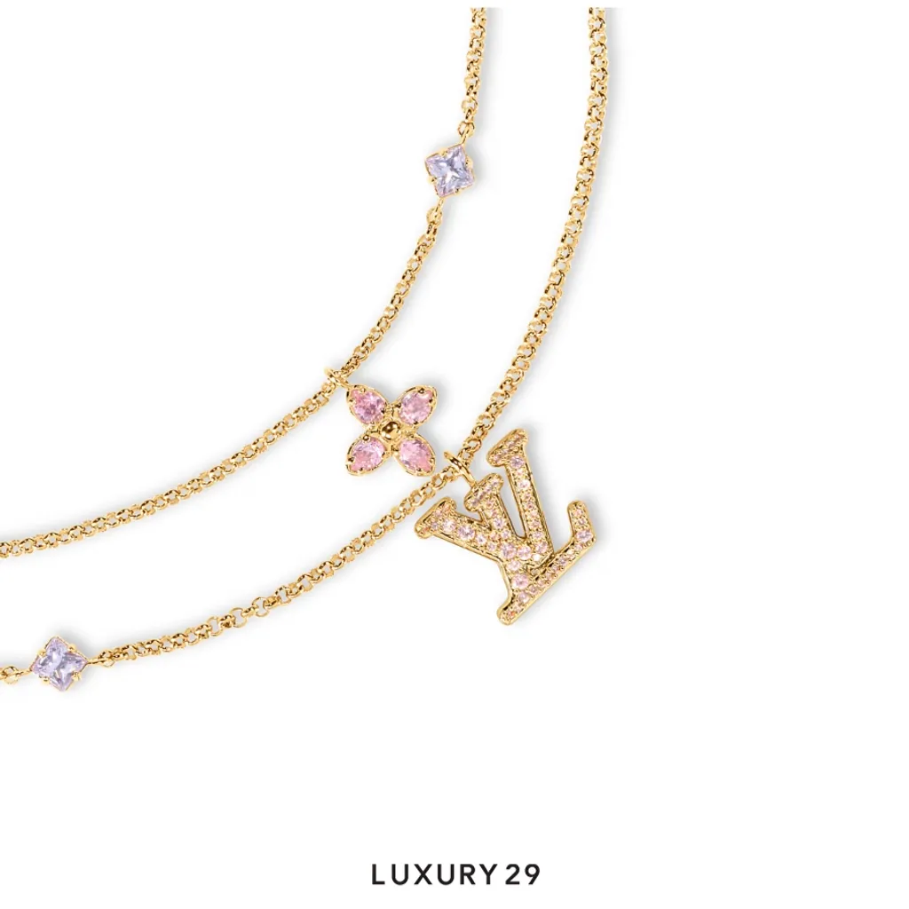 Louis Vuitton LV Necklace Lady Pink and purple rhinestones(Free Size, Gold)