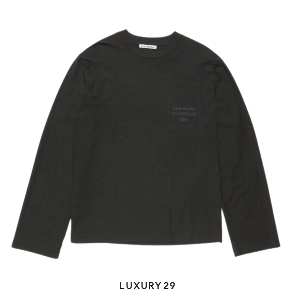 Acne Studios Logo t-shirt Long Sleeve - Relaxed unisex fit 1996 logo on chest pocket Black(S, Black)