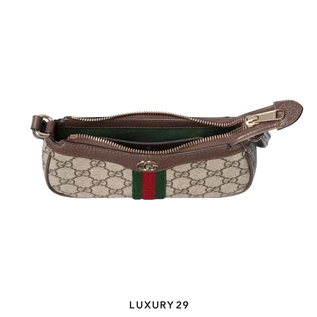 Gucci Ophidia mini shoulder bag Beige and dark brown GG Monogram coated fabric Brown(Mini, Brown)