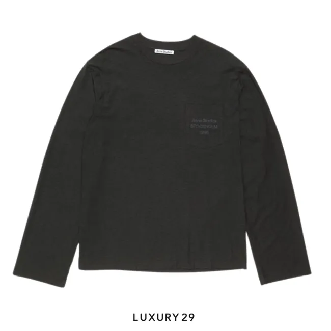 Acne Studios Logo t-shirt Long Sleeve - Relaxed unisex fit 1996 logo on chest pocket Black