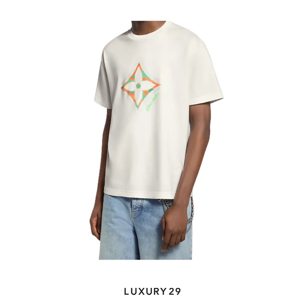 LOUIS VUITTON LV Monogram Flower 3D Gradient Print T-Shirt Milk White(3XL, White)