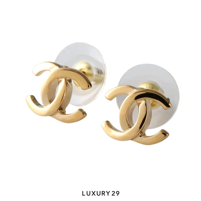 Chanel Stud Earrings CC Mark Gold