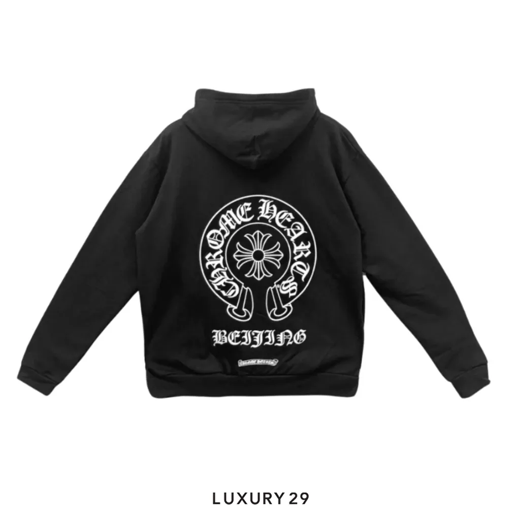 Chrome Hearts Beijing Edition Horseshoe Logo Zipped Hoodie Black(L, Black)