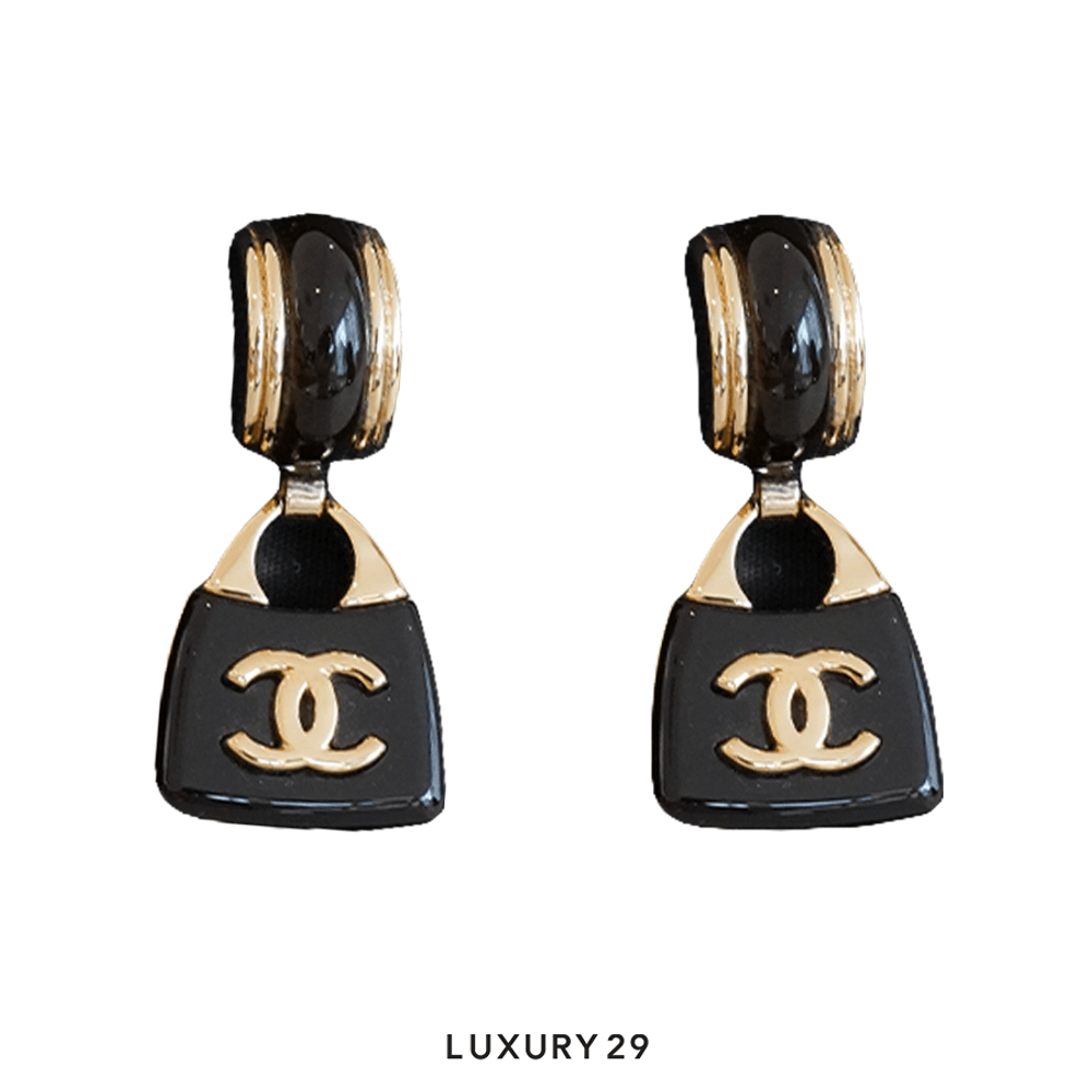 Chanel black gold cc acrylic drop earrings Black(Free Size, Brown)