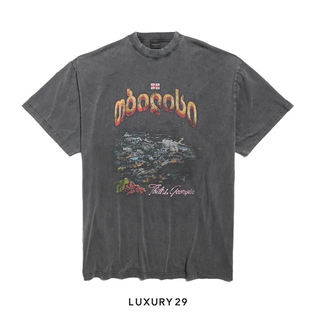 Balenciaga Men's Tbilisi T-shirt Oversized in Black Faded(S, Black)