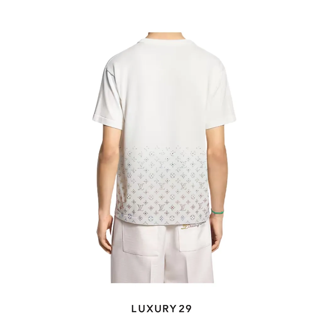 LOUIS VUITTON LV Monogram Gradient Embellished Short-Sleeved Crewneck Milk White(S, White)
