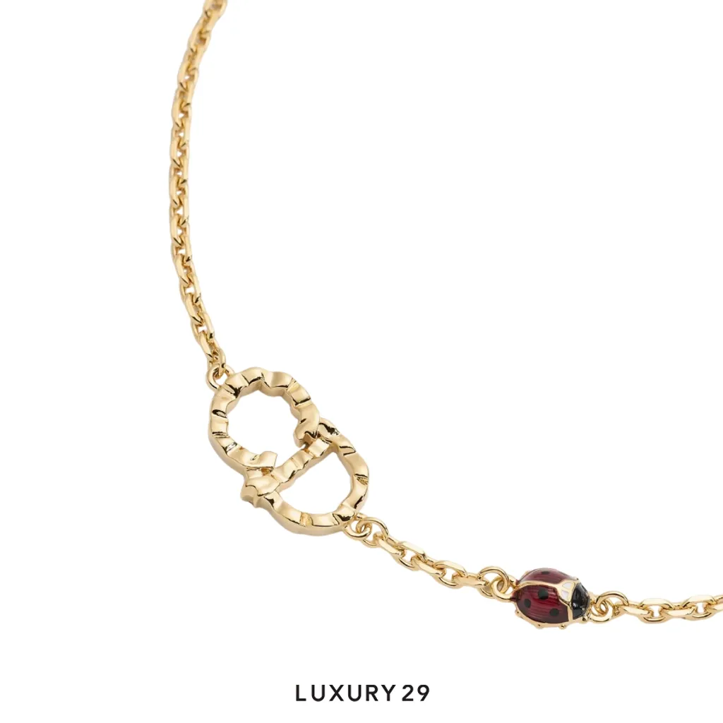 Dior Tanabata CD Lady Twist Bracelet Gold Finish Metal Red Black Lacquer(Free Size, Gold)