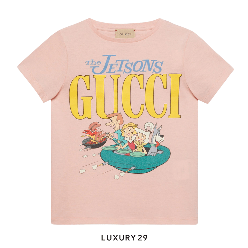 Kid Gucci Children's Printed Cotton T-Shirt In Light Pink Cotton Jersey With Gucci And The Jetsons Print(10A, Pink)