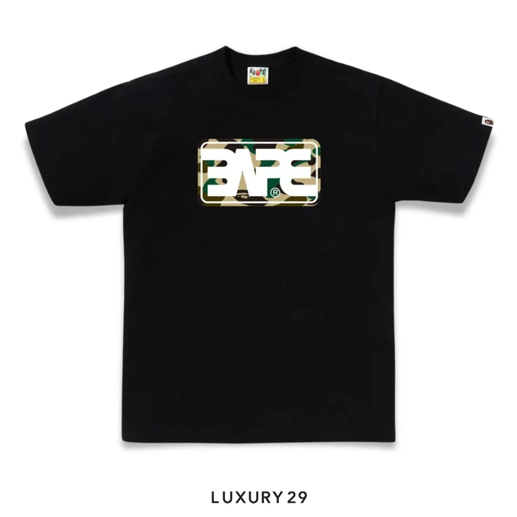 A Bathing Ape 1ST CAMO BAPE ROUND BOX LOGO TEE Black(M, Black)
