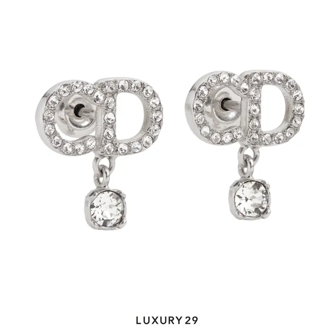 Dior CD Signature Earrings Silver-Finish Metal and Crystals