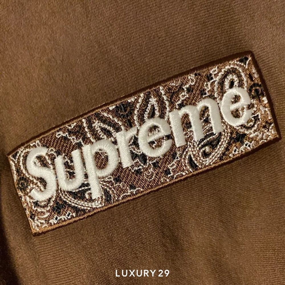 Supreme Bandana Box Logo Hooded Sweatshirt Dark Brown(L, Brown)