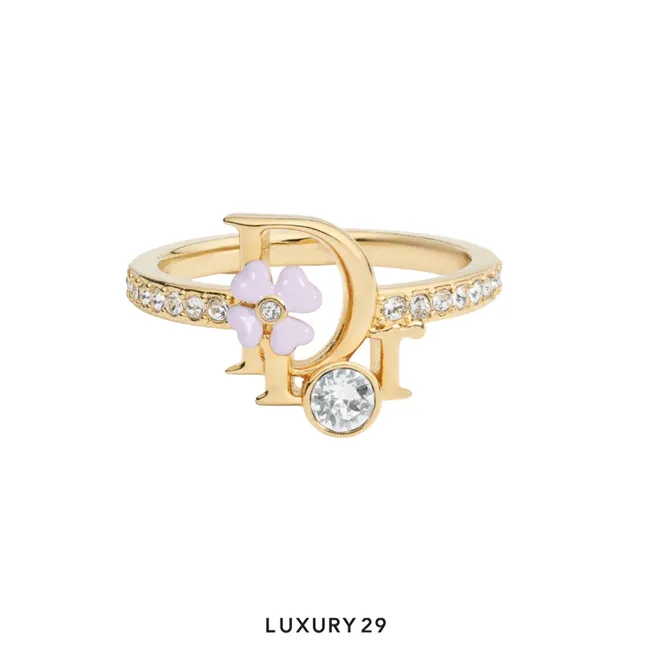 Dior Precious Clover Ring Gold-Finish Metal, Crystals and Pink Lacquer