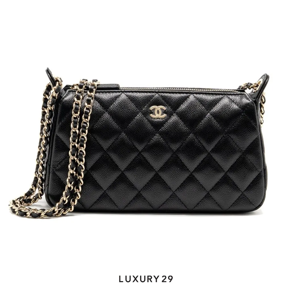 Chanel Matelasse Chain Clutch Black Grained Calfskin Black(Small, Black)