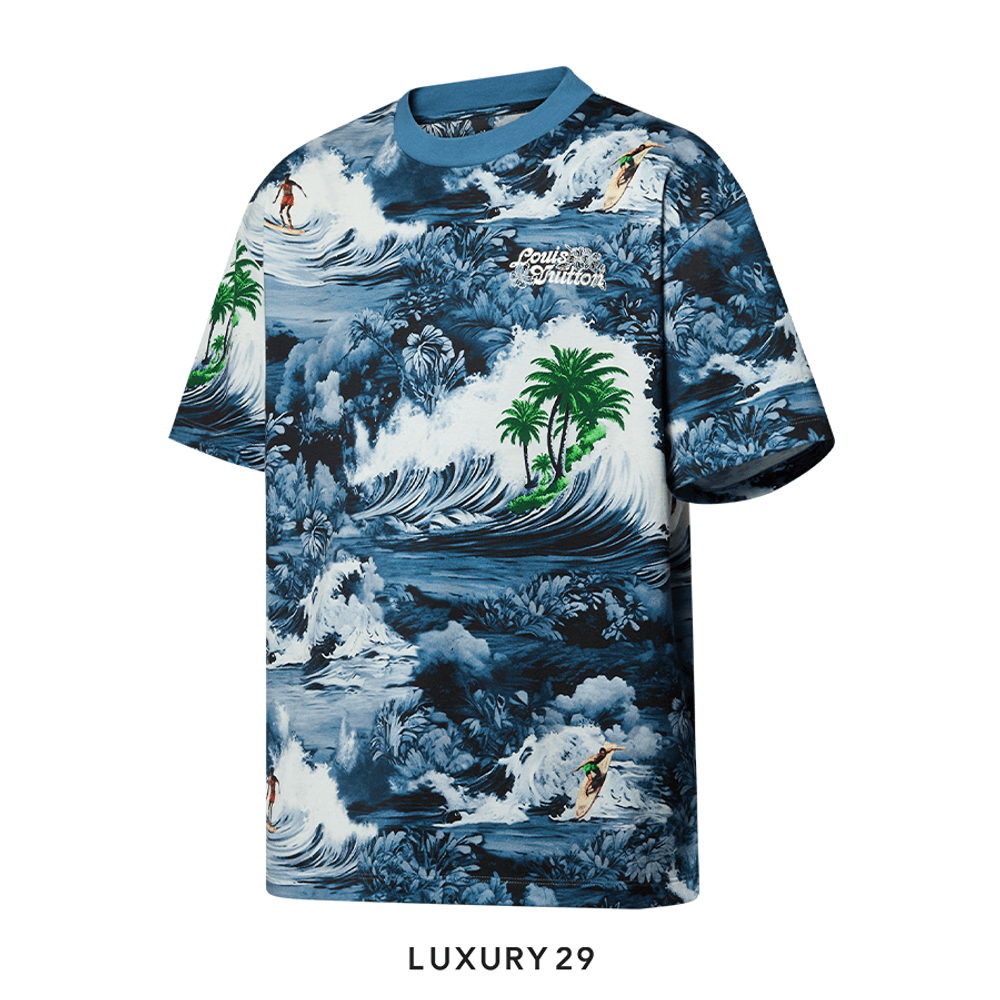 Louis Vuitton LV Printed Short-Sleeved Cotton T-Shirt(M, Blue)