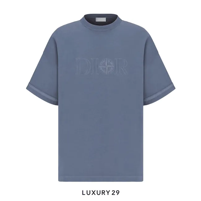 DIOR AND STONE ISLAND T-Shirt, Oversized Fit Blue Cotton Jersey