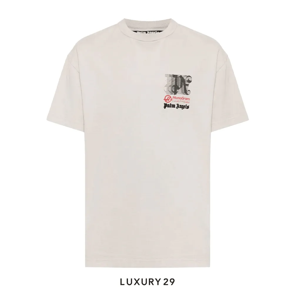 Tシャツ・カットソー Palm Angels PMAA001S24JER001 RACING CLUB T-shirt Palm Angels x Haas Racing Club cotton T-shirt beige/multicolour