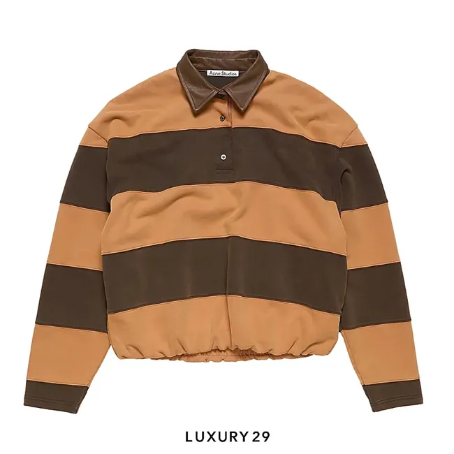 Acne Studios Striped polo sweater Dark brown/cognac brown