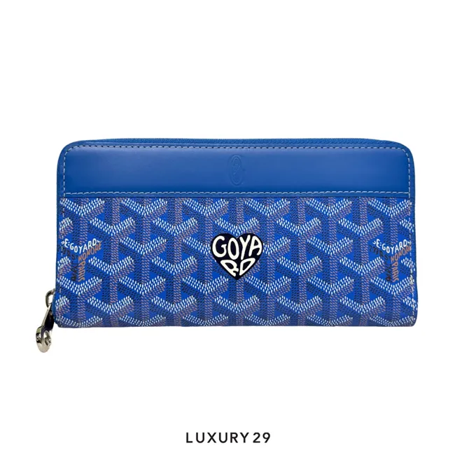 Goyard Matignon GM Wallet Sky Blue Hand-Painted Heart Black
