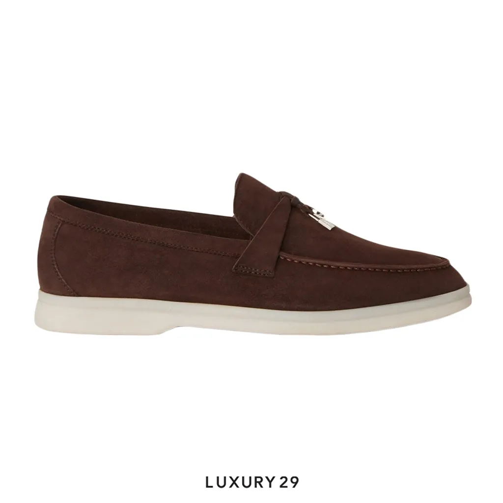 Loro Piana Summer Charms Walk Loafers Suede Goatskin Chocolate