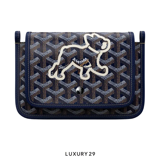 Goyard Plumet Pocket Wallet Navy Blue Hand-Painted Hulot Sticker White